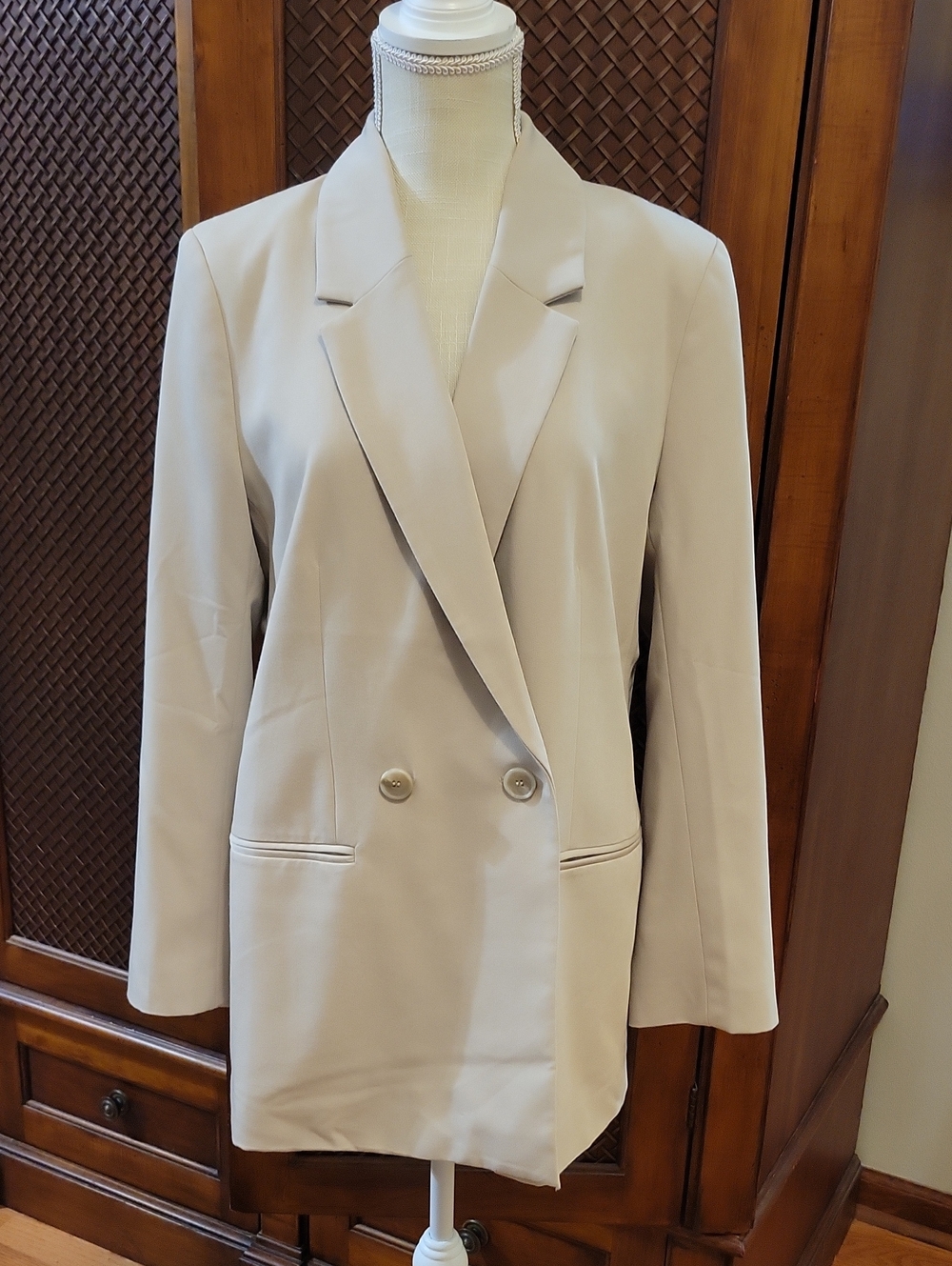 H&M | Classic Double-Breasted Beige Cream Women's Blazer Jacket Office - Size S